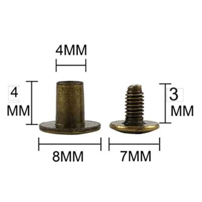 China General Industry Chicago screws in antique brass, copper, or bronze color. 8mm flat head diameter. screw male-female belt buckle for sale