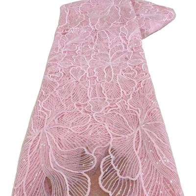 China Sustainable Hot Sale Pink french mesh lace wedding bridal dress for party french tulle lace fabric for evening party dress wholesale for sale