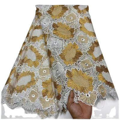 China Water Soluble Wholesale Multicolor Guipure Lace High Quality Nigeria Embroidery Lace Water Soluble Tissu Cord Lace for Party Wedding Dress for sale