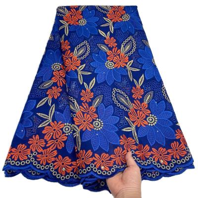 China Sustainable African Swiss Voile Cotton Lace Fabrics With Stones For Women High Quality Embroidery Wholesale For Wedding Party Bridal Lace for sale