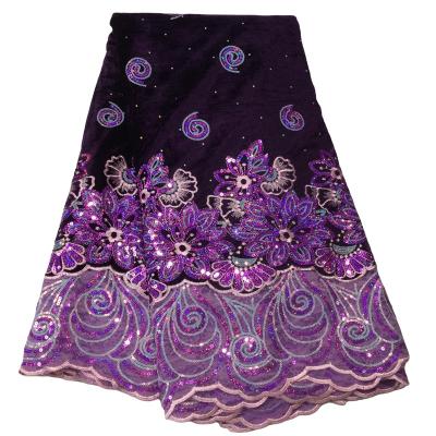 China Sustainable High quality Mesh Sequin Velvet Lace Fabric African Embroidery Velvet Lace Fabrics With Stones For Wedding Party for sale