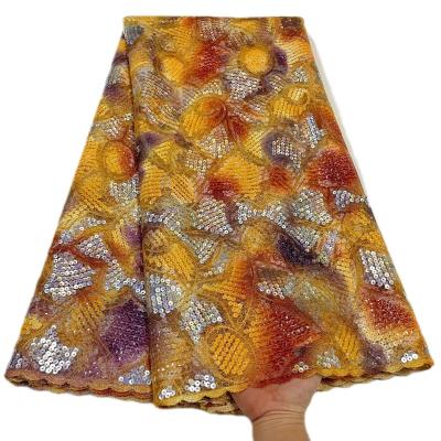 China Eco-Friendly African Lace French Nigerian Printed Multicolor Sequins Tulle Embroidery Nigerian Mesh Lace Fabrics For Dress for sale