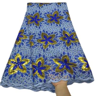 China Eco-Friendly Unique Multicolor Stars African Sequins Lace Fabrics 5 Yards High Quality  Handcut Lace Fabric For Nigerian Wedding for sale