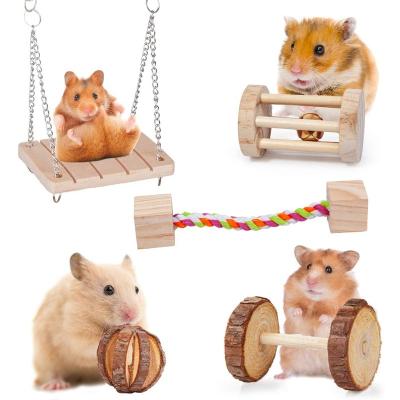 China Wholesale 5 Pcs Wooden Hamster Set Toys Swing Swing Pet Supplies Hamster Rabbit Parrot Chew Toy Set for sale