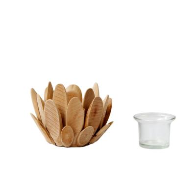 China Creative Minimalist Fashion Lotus Petal Candle Cup Aromatherapy Candle Jar Wooden Candlestick for sale