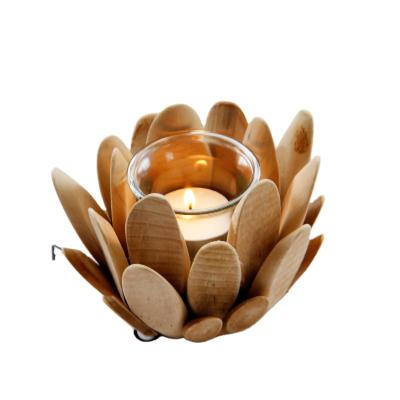 China Valentine's Day Minimalist Atmosphere Lighting Lotus Petal Candlestick Wooden Candle Cup Home Decoration for sale