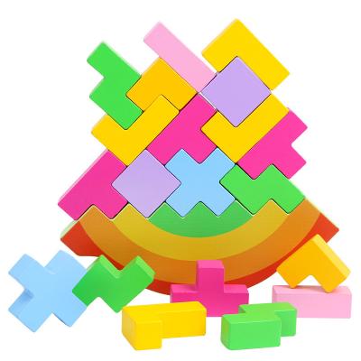 China Wholesale Wooden Creative Colorful Stacking Balancing Baby Safe Educational Toy Building Blocks Toys for sale