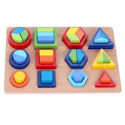 China Safe Wooden Geometric Shape Recognition Board Puzzle Educational Shape Color Matching Wooden Toys for sale