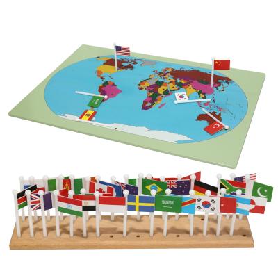 China Eco-friendly Wooden Material Geographical Science Knowledge Group Flag World Toys Montessori Educational Toy for sale