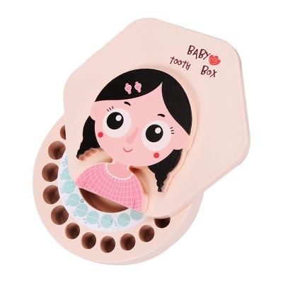 China Safe Cartoon Deciduous Tooth Wooden Keepsake Box Boys and Girls Shape Wooden Fetal Milk Teeth Hair Storage Box for sale