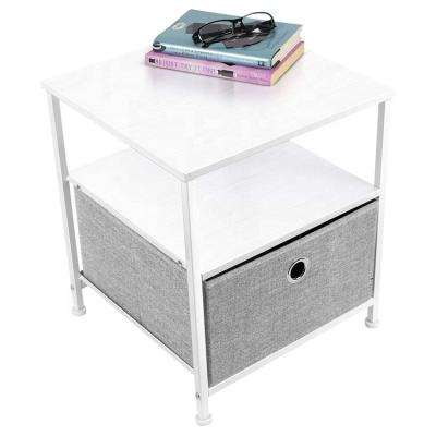 China Amazon Wholesale Foldable White Color Side Table Cloth Nightstand With Drawers for sale