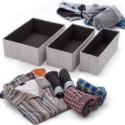 China New Viable 6 PCS Gray Linen Fabric Foldable Cloth Drawer Organizer Box Storage Bins for sale