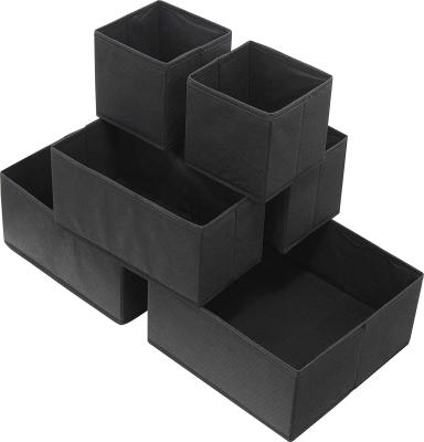 China Wholesale Folding Organizer 6Pack Drawers Foldable Black Color Storage Box For Sock And Underwear for sale