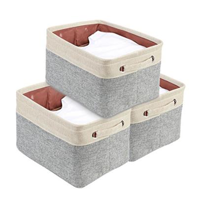 China High Quality Sustainable EVA Linen Fabric Foldable Clothes Storage Home Folding Basket for sale