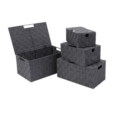 China 3 Pieces Sustainable Set Desktop Cosmetics Kitchen & Home Sundries Storage Basket Fabric Weaving Storage Box for sale