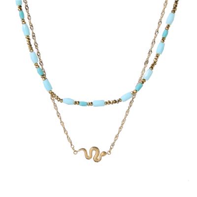 China Fashion Jewelry Eco-Friendly Bohemian Blue Women Snake Chain Necklaces Gold Plated Pendant Necklace 14K Stainless Steel Necklace for sale