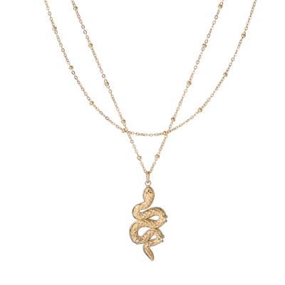 China Fashion Jewelry Double Chain Classic Statement Environmental Friendly Diamonds Meander Necklaces 18K Gold Plated Stainless Steel Pendant Necklaces for sale