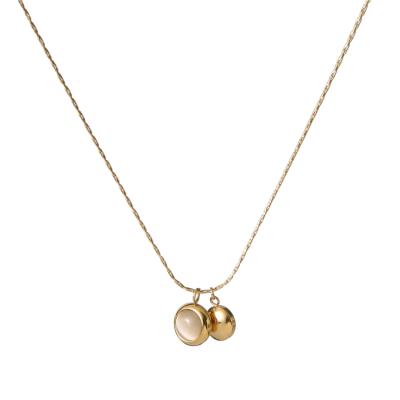 China Fashion Jewelry Cute Environmental Friendly Opal Stone Necklace Chain Stainless Steel Double Pendant Gold Plated Necklace For Women for sale