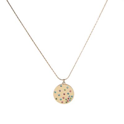 China Fashion Jewelry Classic Cute Colorful Diamonds Round Pendant Necklaces 14K Gold Plated Stainless Steel Chain Necklaces for sale