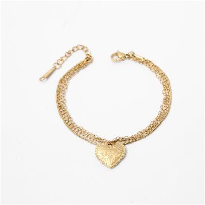 China Environmental Friendly Jewelry Heart Women Pendant Bracelet 14K Gold Plated Stainless Steel Charm Bracelets Bangles for sale