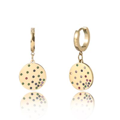 China 2022 fashion trend women environmental friendly earrings round stainless steel dangle earrings with diamond for sale