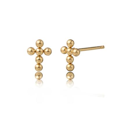 China Trendy New Youth Religious Jewelry18K Gold Plated Stainless Steel Pearl Splice Cross Stud Earrings For Women for sale