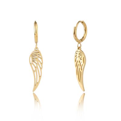 China TRENDY Classic Up-to-date Feather Earrings 14K Gold Plated Stainless Steel Jewelry Stud Earrings For Women for sale