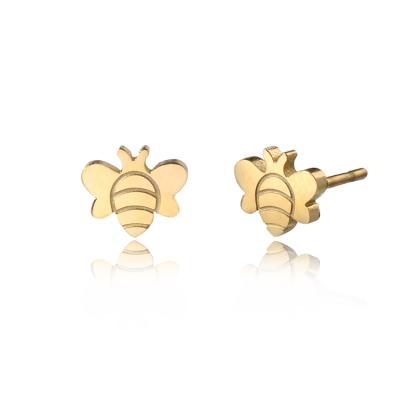 China Trendy New Youth Minimalist Jewelry18K Gold Plated Cute Stainless Steel Bee Stud Earrings For Women for sale