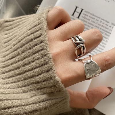 China Vintage ENSHIR Ring Multilayer Finger Ring Thai Silver Geometric Jewelry Knot For Women Men for sale