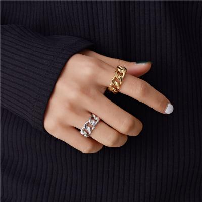 China Vintage ENSHIR Popular Items 18K Gold Plated Chunky Chain Link Rings Geometric Twisted Band Rings Women for sale