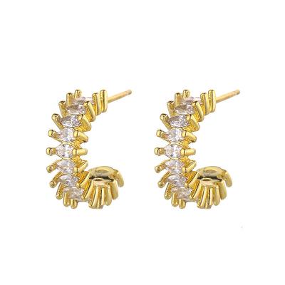 China ENSHIR Fashion Trendy Popular C-shaped Earring Full Diamond Earrings Exquisite Inlaid Zircon for sale