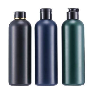 China 250Ml Matte Black Hdpe Cosmetic Shampoo Body Wash Lotion Packaging Container Flip Top Cap for sale