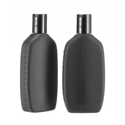 China 250 Ml Plastic Shampoo Bottles Disc Cap Black Frosted Flat Plastic HDPE Bottle à venda