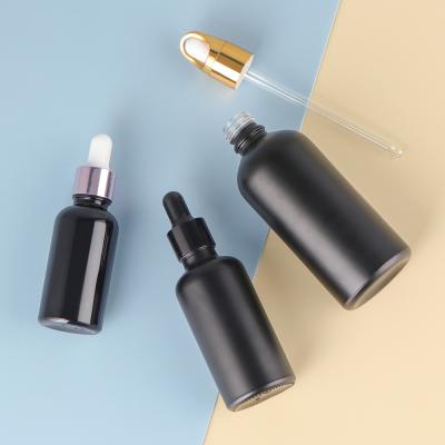 Cina Sterile Matte 5Ml 10Ml 15Ml 30Ml 50Ml 100Ml 120Ml Cosmetic Body Essential Oil Serum Pipette Glass Black Dropper Bottle in vendita