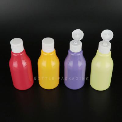 China Custom Skin Products PET Pump Bottles Container 100ml Boston PET Cute Lotion Bottles With Flip Top Cap for sale