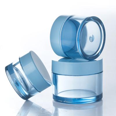 China Empty Clear Blue Airless Cosmetic Jars Skincare Lotion Body Butter Lip Scrub Face Cream Containers for sale