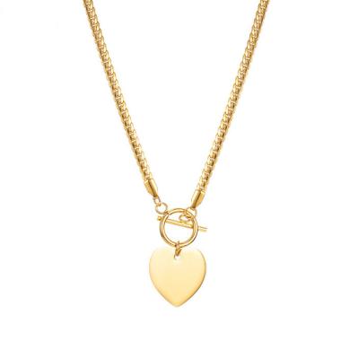 China Vintage Fashion Heart Charm Ot Custom Empty Toggle Chains 18K Gold Plated Necklace Bracelet And Earrings Women Jewelry Sets for sale