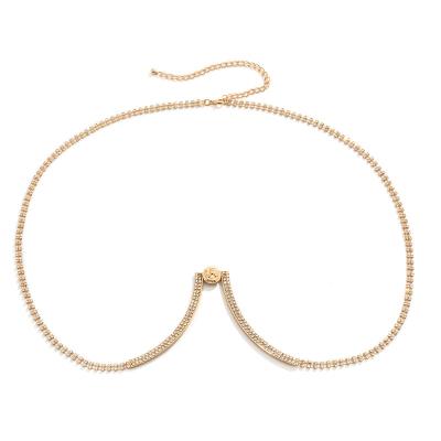 China FASHIONABLE Sexy Cute Silver and Gold Plated Rhinestone Crystal Butterfly Chest Breast Support Women Body Chain for sale