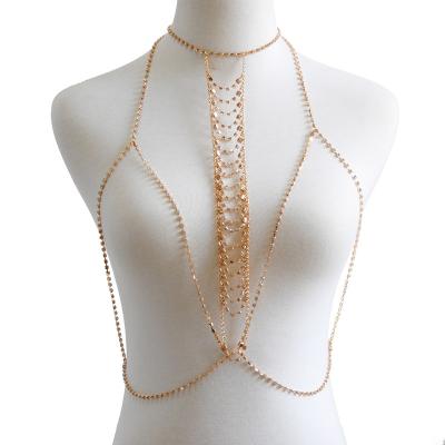 China FASHIONABLE Sexy Rhinestone Lingerie Gold Plated Thin Crystal Underwear Summer Beach Bikini Chain Top Women Bra Body Jewels for sale