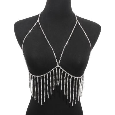 China Diamond Tassel Glow Bikini Beach Summer Hawaii Fashion Fine Jewelry Sexy Chest Bra Silver Body Chain Women Luxury TRENDY for sale