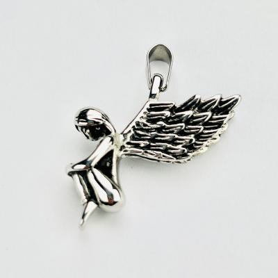 China FASHIONABLE Hot Selling Custom Angled Wings Charm Silver Stainless Steel Necklace Pendant For Men And Women for sale