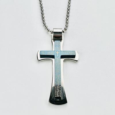 China TRENDY Laser Scripture Bible Stainless Steel Fashion Christian Cross Necklace For Prayer Crucifix Pendant for sale