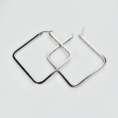 China Silver 50Mm Oversized High Quality CZ Diamond Square Shape Women Stainless Steel Earrings Trendy Fashion for sale