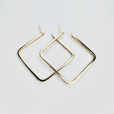 China High Quality Oversized 50Mm Stainless Steel 18K CZ Gold Plated Diamond Square Shape Women Earrings Trendy Fashion for sale