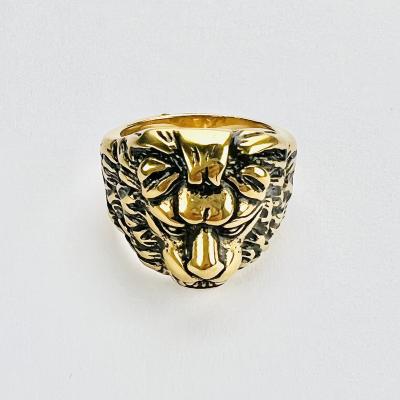 China Mens Punk Punk 18K Gold Plated 316L Stainless Steel Rings Lion Head Ring Jewelry for sale