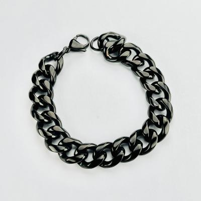 China Hiphop Stainless Steel 13Mm Black Plated High End Cuban Link Width Chain Mens Bracelet for sale