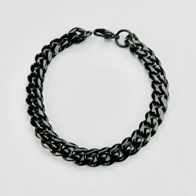 China Hiphop High End Stainless Steel 8Mm Width 8mm Black Plated Cuban Link Chain Bracelet Men for sale