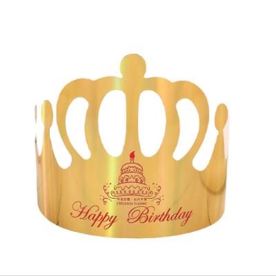 China Manufacturers Wholesale Paper Crown Birthday Hat Birthday Decoration Supplies Laser Luminous Gold Card Birthday Cake Hat Can Print for sale