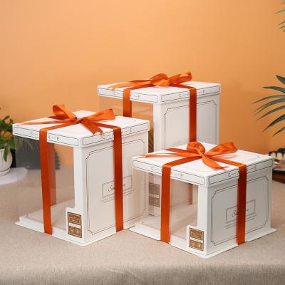 China Recyclable Nordic Gray Material Square PET 3-in-1 Translucent Cake Box 6