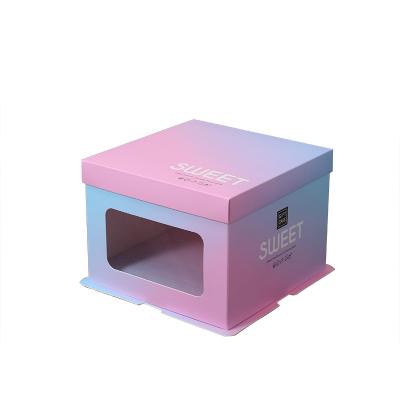 China Recycled Materials Cake Box Wedding Custom Box Style The Beautiful 6 Inch Powder Transparent Cake Box Fashion Blue Single Layer Gradient for sale